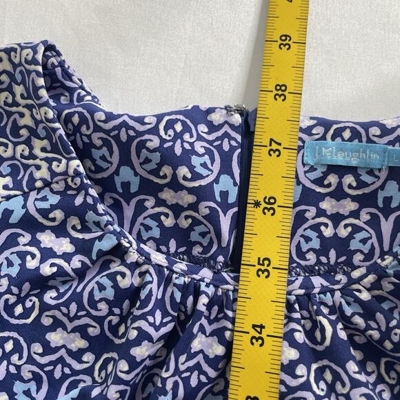 J McLaughlin‎ Purple Blue Catalina Cloth Shift Dress Size L Preppy Old Money - Picture 10 of 12